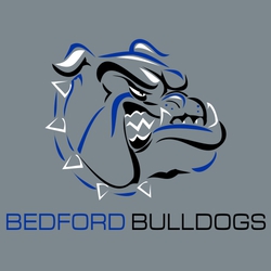 three color bulldog mascot tee shirt design with multicolored shapes creating the bulldog.