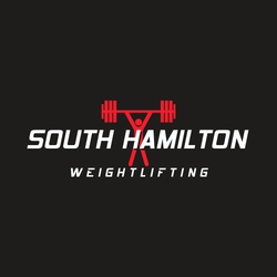 two color weightlifting tee shirt design with small stick figure weightlifter behind block lettering.