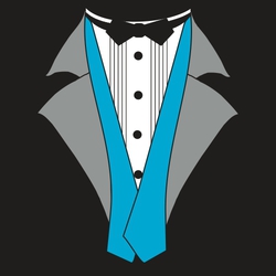 three color prom tee shirt design with faux tuxedo on front of tee shirt.