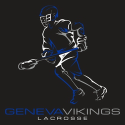 three color lacrosse tee shirt design with line shapes of running lacrosse player