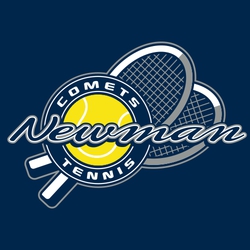 three color interactive tennis design.  Two rackets diagonally stacked.  Tennis ball with circle frame for text. Mascot name and word tennis in circle. Script team name over everything.