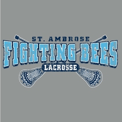 three color lacrosse tee shirt design with crossed sticks and oval banner