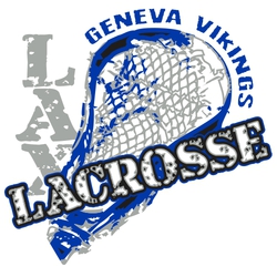 three color lacrosse tee shirt design with LAX, top portion of lacrosse stick or crosse and word lacrosse