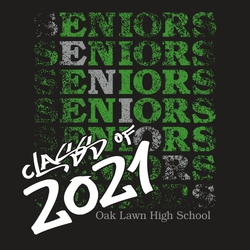 three color senior tee shirt design with distressed word SENIOR stacked 7 times and SENIOR in a contrasting color diagonally.