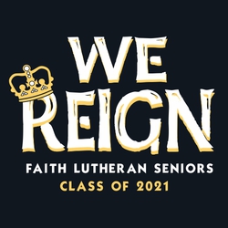 two color senior tee shirt design with Crown and wording WE REIGN.