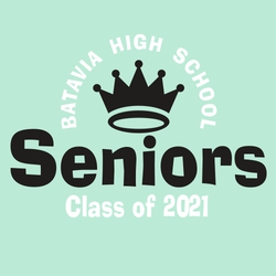 two color senior tee shirt design with crown and large word SENIORS.  Circle text school name above crown, CLASS OF and year below crown.