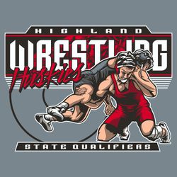 four color wrestling t-shirt design with 2 wrestlers, opponent in carry position