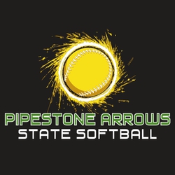 four color state softball tee shirt design with swirling colors around the outside of the softball
