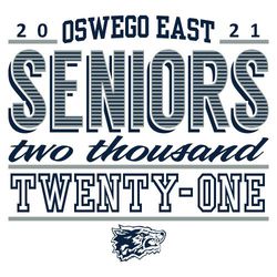 two color seniors tee shirt design with word SENIORS large with horizontal lines through word.