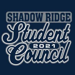 two color student council tee shirt design with Student Council in script, knockout oval with school name at the top and year in oval between student and council