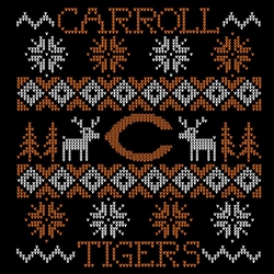 two color ugly Christmas sweater design with trees and reigndeer.