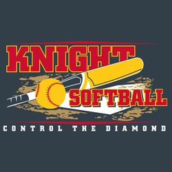 4 color softball design with diagonally placed bat on home plate with softball