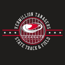 two color state track t-shirt design with mascot and numbered track lanes