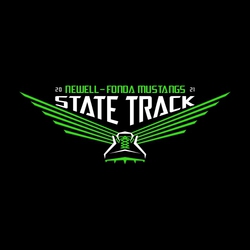 two color state track t-shirt design with sylized wings and track shoe with spikes