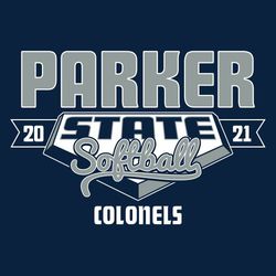 two color state softball tee shirt design with state in homeplate, banner and large lettering