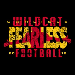 two color football tee shirt design with distressed football player and word fearless