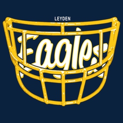 3 color football t-shirt design with large facemask over mascot name