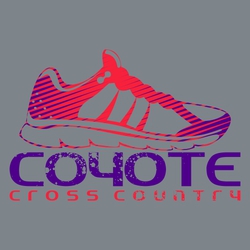 two color cross county tee shirt design with large running shoe