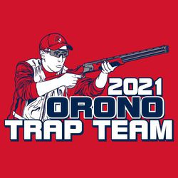 three color trap shooting tee shirt design with shooter aiming shotgun