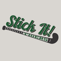two color tee shirt design layout with stick it above field hockey stick