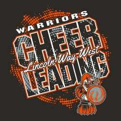 three color cheerleading tee shirt design with swirled dots in background