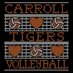 ugly sweater two color volleyball tee shirt design with net, hearts and volleyballs