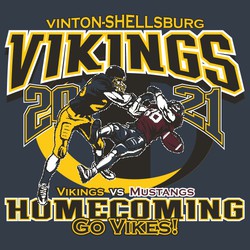 four color homecoming tee shirt design with hard hitting tackle being made