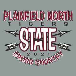 three color state cross country t-shirt design with crossed arrows through the word state