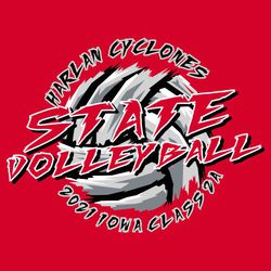 four color state volleyball t-shirt design with jagged ball and lettering