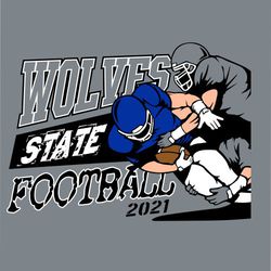 5 color state football t-shirt design with player being tackled
