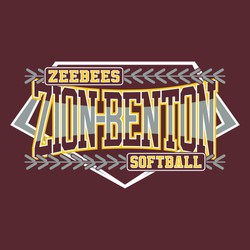 Three color softball tee shirt design with lettering and laces ove home plate shape.