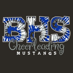 three color cheerleading tee shirt design with tie dye patterns inside school initials.