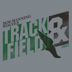 Distressed two color track and field tee shirt design with winged foot.  Track and fieild is reversed lettering in color blocks.