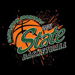 three color state basketball tee shirt design with ink splatter basketball.