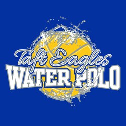 three color water polo tee shirt design with ball and splash around the ball.