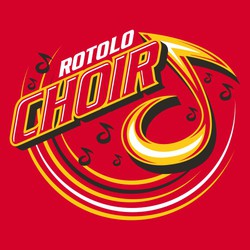 Three color choir or music tee shirt design with music notes and swirls at the bottom of the design