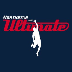 three color ultimate tee shirt design with player jumping and extending to catch disc or frisbee.  Script word Ultimate behind player with team name above.