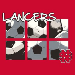 three color soccer tee shirt design with 6 panels showing detailed views of soccer balls.