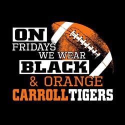 two color football tee shirt design. On Fridays we wear orange and black with diagonal realistic football and team/mascit name at bottom