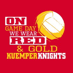 two color volleyball tee shirt design.  On gameday we wear red and gold.  stylized two color volleyball.