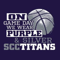 two color basketball tee shirt design with two color posterized basketball.  On game day we wear purple & silver.