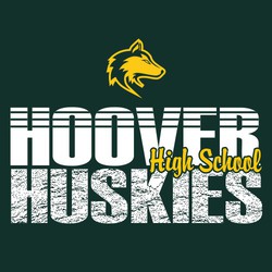 two color spirit wear tee shirt design with mascot above stacked text.  School name with lines through the top half, mascot name with distressed pattern, and words High School in script.