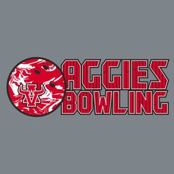 three color bowling tee shirt design with ball and logo. lane lines in team name and word bowling..