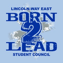 three color student council tee shirt design with Born 2 Lead on three lines and distressed background.  school name at top and student council below art.