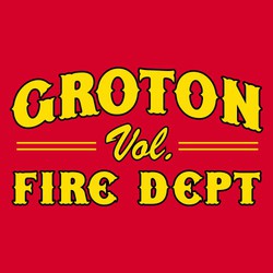 two color fire department tee shirt design with fire department emblem as it would be on a door.