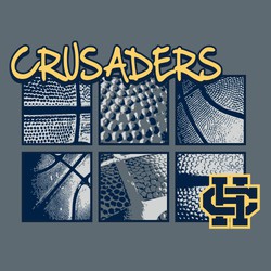 three color basketball tee shirt design with 6 panels that have various views of basketballs and pebble textures.  School logo or mascot on lower left corner, team name above art.