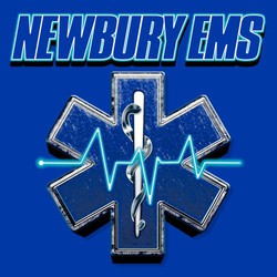 three color EMS emblem with turquoise heartbeat and shaded, detailed logo.  Service provider name at top of design with italicized text and drop shadow.