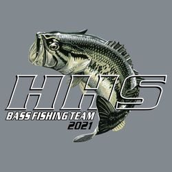 five color bass fishing tee shirt design with realistic bass that has jumped out of the water.  Bass shows in the interior of school name.