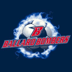 four color soccer tee shirt design with electric, shaded soccer ball.  Team logo centered on ball with team name and mascot name placed diagonally below.