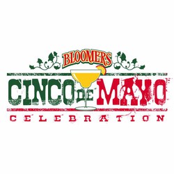 Three color Cinco de Mayo design with distressed lettering and margarita.  Company name above lettering.